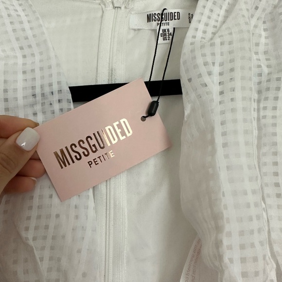 Brand new Missguided white, long sleeve, ruffled mini dress with belt - Picture 3 of 6